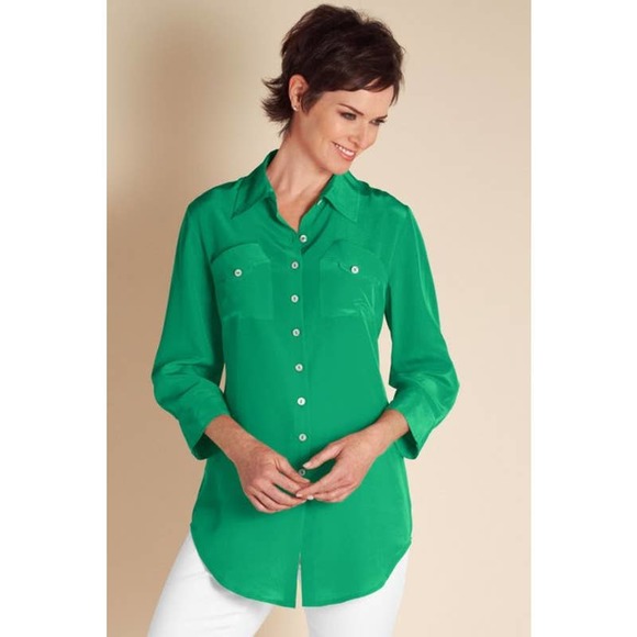 Soft Surroundings Tops - Soft Surroundings Silk Shapely Shirt Green Sz LG